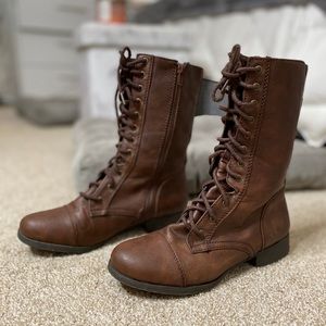 Brown combat boots